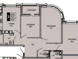 Продается 3-комнатная квартира Бориса Слюсаря ул, 74.7 м², 11700000 рублей