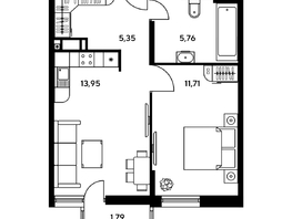 Продается 1-комнатная квартира ЖК Гринсайд, 5.1-5.5, 37.95 м², 5650000 рублей