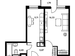 Продается 2-комнатная квартира ЖК Гринсайд, 5.1-5.5, 41.73 м², 5500000 рублей