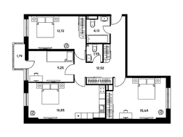 Продается 3-комнатная квартира ЖК Гринсайд, 4.1-4.3, 45.5 м², 11760000 рублей