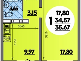 Продается 1-комнатная квартира ЖК Суворовский, литера 6, 35.67  м², 4975965 рублей