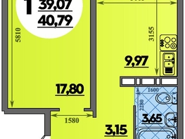 Продается 1-комнатная квартира ЖК Суворовский, литера 6, 40.79  м², 5278226 рублей