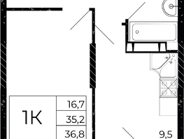 Продается 1-комнатная квартира ЖК Флора, литера 3.1, 36.8 м², 5483200 рублей