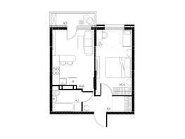 Продается 2-комнатная квартира ЖК Панорама на Театральном, литера 1, 39.2 м², 6260240 рублей