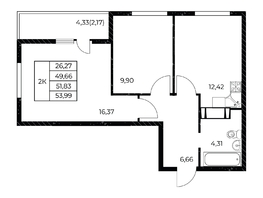 Продается 2-комнатная квартира ЖК Звезда Столицы 2, 53.99  м², 8962340 рублей