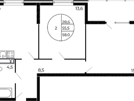 Продается 2-комнатная квартира ЖК Флора, литера 1.1, 57.3  м², 8136600 рублей