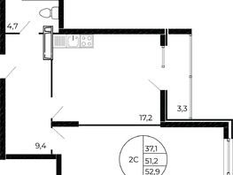 Продается 2-комнатная квартира ЖК Флора, литера 1.1, 52.25  м², 5350000 рублей