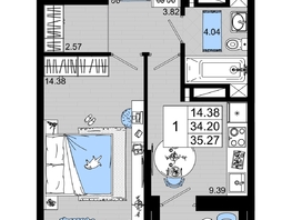 Продается 1-комнатная квартира ЖК Октябрь Парк, 1.2, 35.27 м², 4761450 рублей