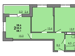 Продается 2-комнатная квартира ЖК Gray (Грэй), кв-л 11-2, 57.7  м², 7212500 рублей