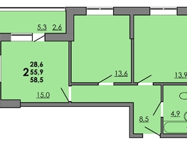 Продается 2-комнатная квартира ЖК Gray (Грэй), кв-л 11-2, 58.45  м², 7890750 рублей