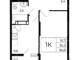 Продается 1-комнатная квартира ЖК Флора, литера 2.2, 36.8  м², 4600000 рублей