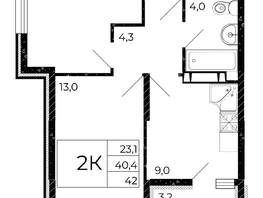 Продается 2-комнатная квартира ЖК Флора, литера 2.2, 42  м², 5586000 рублей