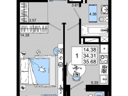 Продается 1-комнатная квартира ЖК Октябрь Парк, 2.2, 35.68 м², 4816800 рублей