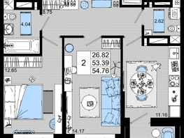 Продается 2-комнатная квартира ЖК Октябрь Парк, 2.2, 54.76  м², 7009280 рублей