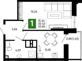 Продается 1-комнатная квартира ЖК Октябрь Парк, 6.1, 33.85 м², 4671300 рублей