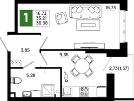 Продается 1-комнатная квартира ЖК Октябрь Парк, 6.2, 36.58  м², 5048040 рублей