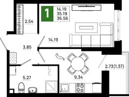 Продается 1-комнатная квартира ЖК Октябрь Парк, 6.2, 36.56  м², 5045280 рублей