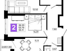 Продается 2-комнатная квартира ЖК Октябрь Парк, 6.2, 55.11  м², 7329630 рублей