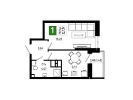 Продается 1-комнатная квартира ЖК Октябрь Парк, 5.1, 33.83  м², 4600880 рублей
