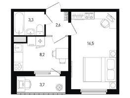 Продается 1-комнатная квартира ЖК 5 элемент Аске, лит 5-12 стр.1, сек.1,2, 32.4 м², 4066038 рублей