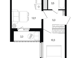 Продается 1-комнатная квартира ЖК 5 элемент Аске, лит 5-12 стр.1, сек.1,2, 34.7 м², 4690920 рублей