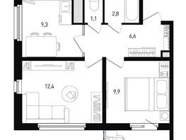 Продается 2-комнатная квартира ЖК 5 элемент Аске, лит 5-12 стр.1, сек.1,2, 43.2 м², 5477760 рублей