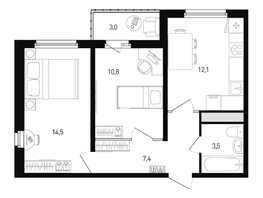Продается 2-комнатная квартира ЖК 5 элемент Аске, лит 5-12 стр.1, сек.1,2, 49.8 м², 5921220 рублей