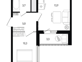 Продается 1-комнатная квартира ЖК 5 элемент Аске, лит 5-11 стр.1, сек.1,2,3,4, 34.6 м², 5539460 рублей