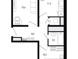 Продается 2-комнатная квартира ЖК 5 элемент Аске, лит 5-11 стр.1, сек.1,2,3,4, 45.1  м², 6665780 рублей
