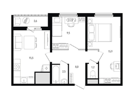 Продается 2-комнатная квартира ЖК Левенцовка Парк, лит 8-11 стр.1, сек.1,2,3, 54.4  м², 6674880 рублей