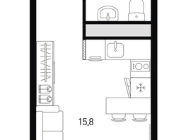 Продается 1-комнатная квартира ЖК 5 элемент Аске, лит 5-12 стр.1, сек.1,2, 20.9  м², 3047722 рублей