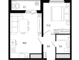 Продается 1-комнатная квартира ЖК 5 элемент Аске, лит 5-12 стр.1, сек.1,2, 39.4  м², 4873386 рублей