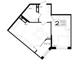 Продается 2-комнатная квартира ЖК Придонье, 49.6  м², 6051200 рублей