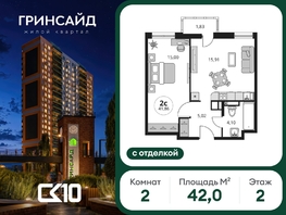 Продается 2-комнатная квартира ЖК Гринсайд, 5.1-5.5, 41.98  м&sup2;, 8800000 рублей
