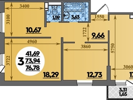 Продается 3-комнатная квартира ЖК Суворовский, литера 01, 76.78  м², 8944870 рублей