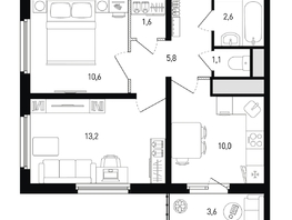 Продается 2-комнатная квартира ЖК 5 элемент Аске, лит 5-11 стр.1, сек.1,2,3,4, 46  м&sup2;, 6808000 рублей