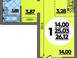 Продается Студия ЖК Платовский, литер 14, 26.12  м&sup2;, 3552320 рублей