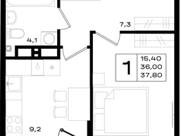Продается 1-комнатная квартира ЖК Придонье, литер 3.1, 37.8  м&sup2;, 5292000 рублей