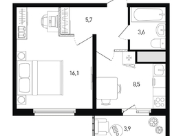 Продается 1-комнатная квартира ЖК 5 элемент Аске, лит 5-12 стр.2, сек.3,4,5,6, 34.9  м&sup2;, 5716620 рублей