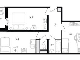 Продается 2-комнатная квартира ЖК 5 элемент Аске, лит 5-12 стр.2, сек.3,4,5,6, 52.9  м&sup2;, 8389940 рублей