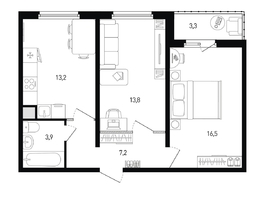 Продается 2-комнатная квартира ЖК 5 элемент Аске, лит 5-12 стр.1, сек.1,2, 55.7  м&sup2;, 6328634 рублей