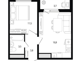 Продается 1-комнатная квартира ЖК 5 элемент Аске, лит 5-12 стр.1, сек.1,2, 39.4  м&sup2;, 5346580 рублей