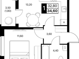 Продается 1-комнатная квартира ЖК Эстет, литер 49.2, 34.6  м&sup2;, 5513856 рублей
