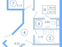 Продается 2-комнатная квартира ЖК Мойнако Ривьера, 1 очередь, 65.75  м&sup2;, 14793750 рублей