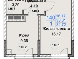 Продается 1-комнатная квартира ЖК Аква, 34.72  м&sup2;, 5659360 рублей