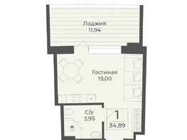 Продается Апартамент АК Тамерун, корп 1, 34.89  м&sup2;, 11754926 рублей